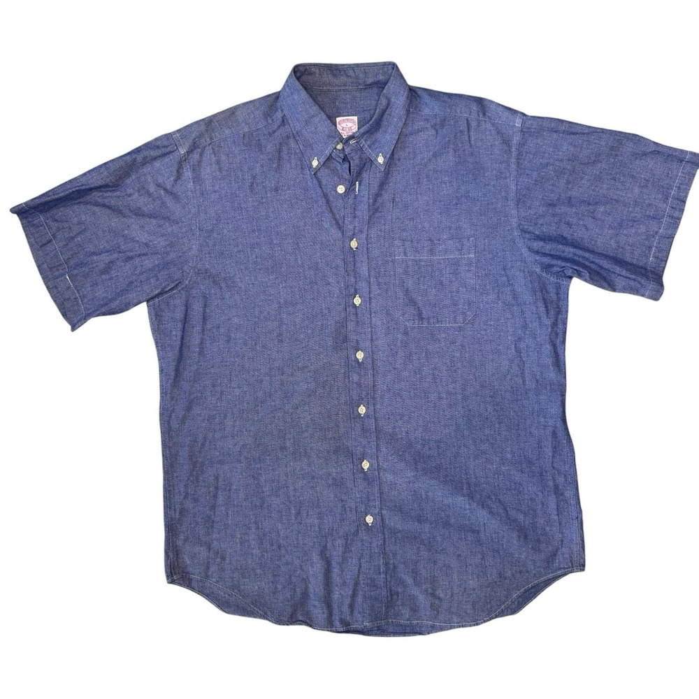 Brooks Brothers Vintage 100% Cotton Linen Button Down Short Sleeve Men's Shirt